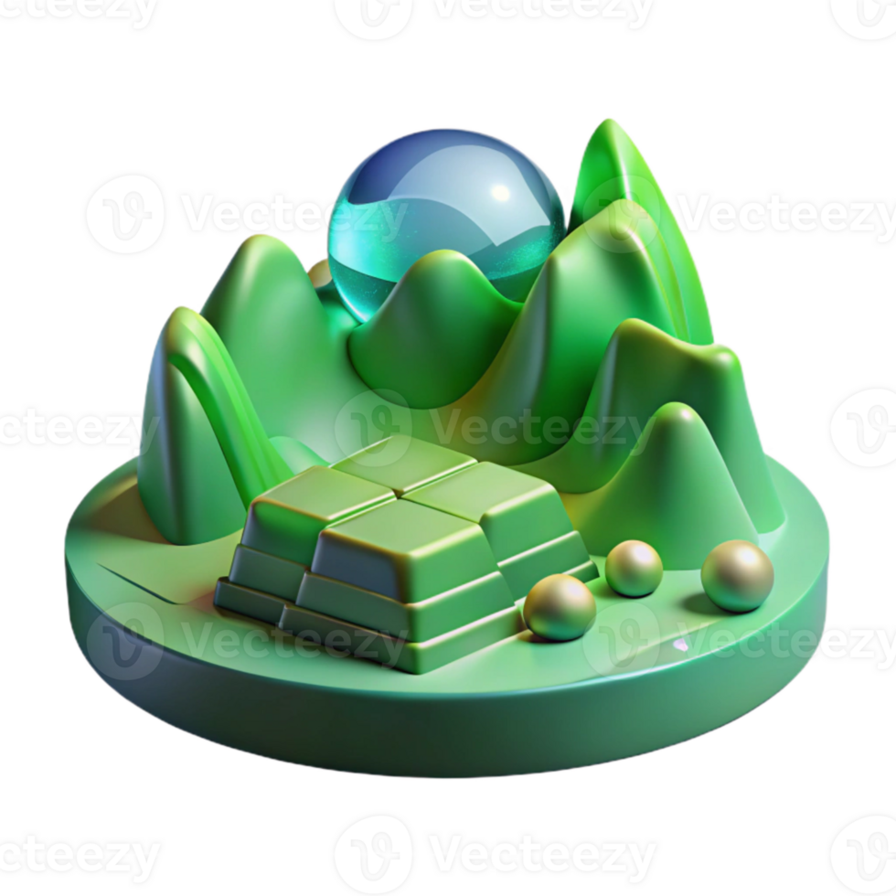 impressive traditional Abstract Ar Landscape with Green Lighting Transparent Element high resolution png