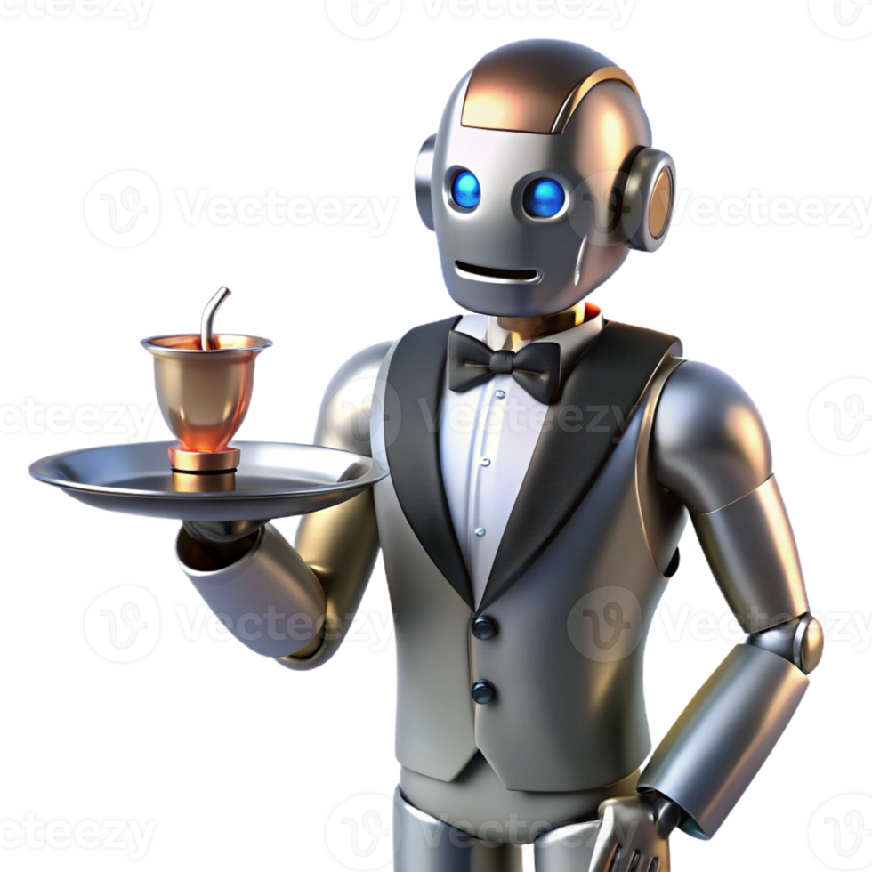vibrant modern Robot Butler Polished Chrome Finish Serv high resolution png