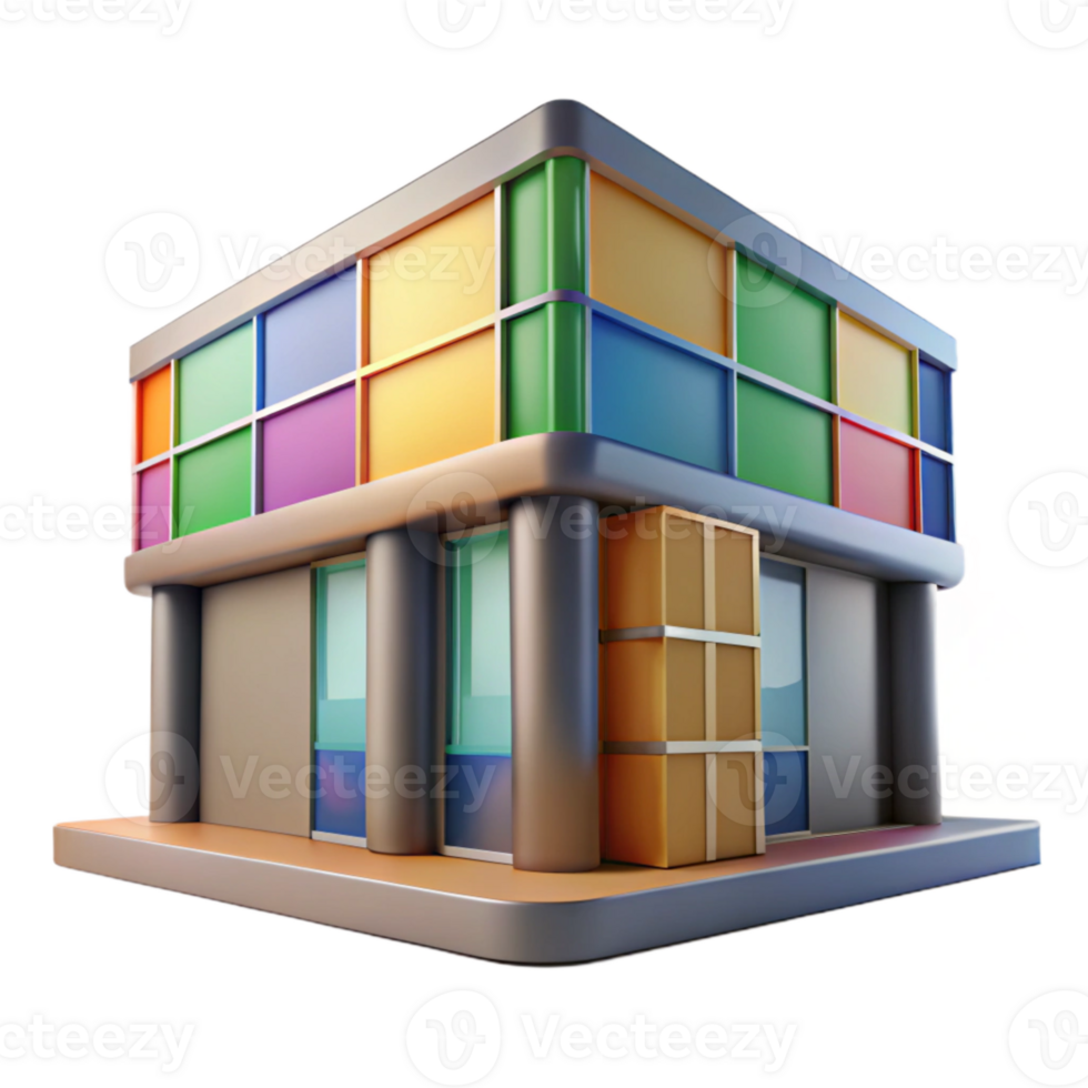 impressive contemporary Abstract Building Facade with Colorful Panels detailed png