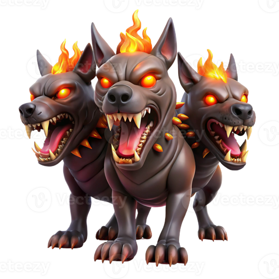 serene classic Cerberus Three Heads Snarling Hellfire In high resolution png