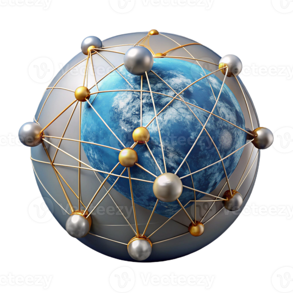 elegant classic Abstract Global Network with Connecting Lines Transparent Background high resolution png