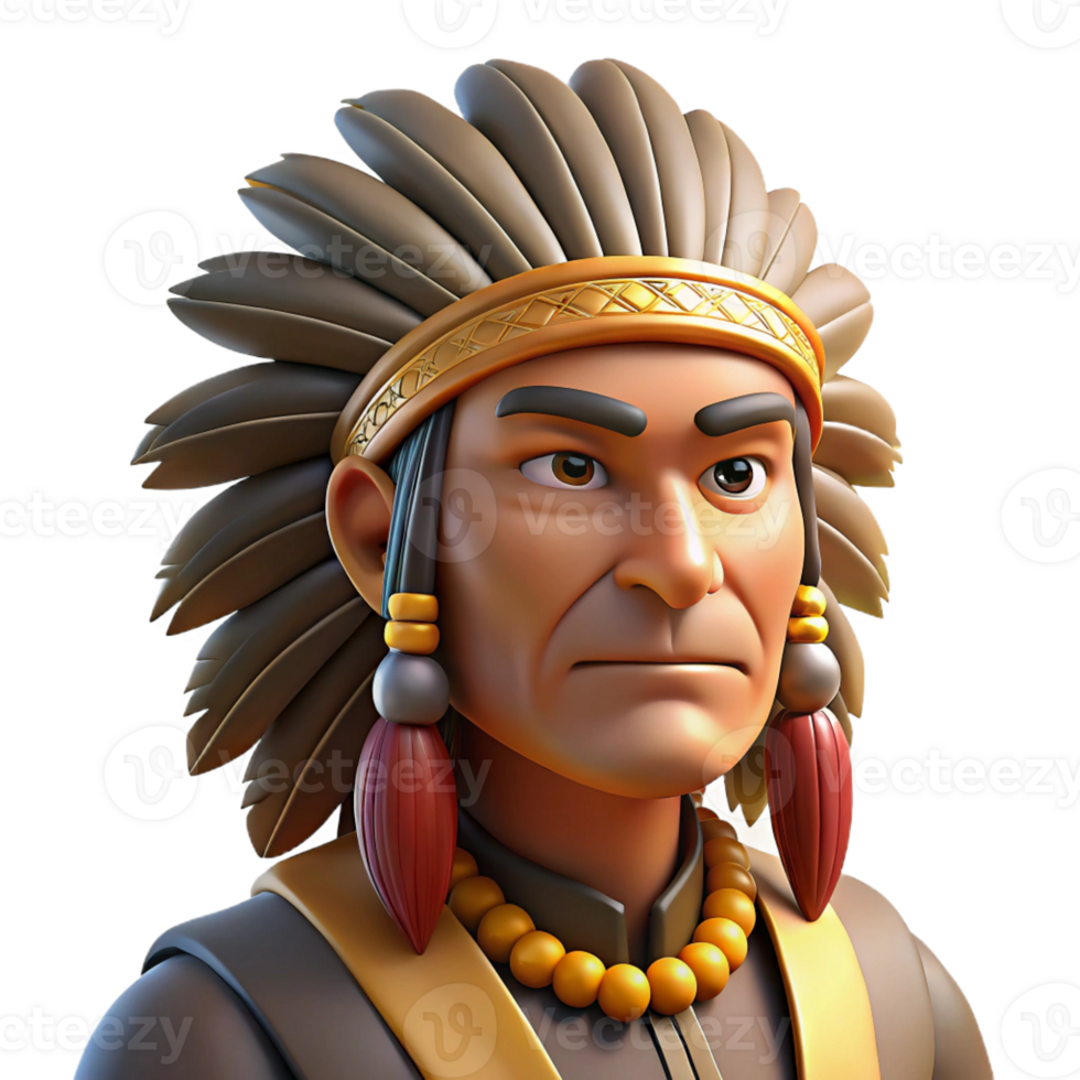 vibrant rustic Portrait of a Stoic Native American Chief high resolution png