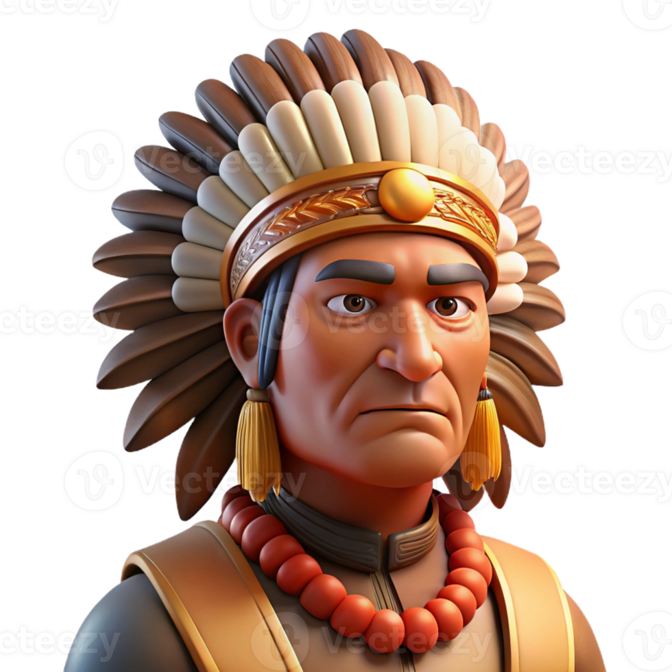 extraordinary classic Portrait of a Stoic Native American Chief authentic png