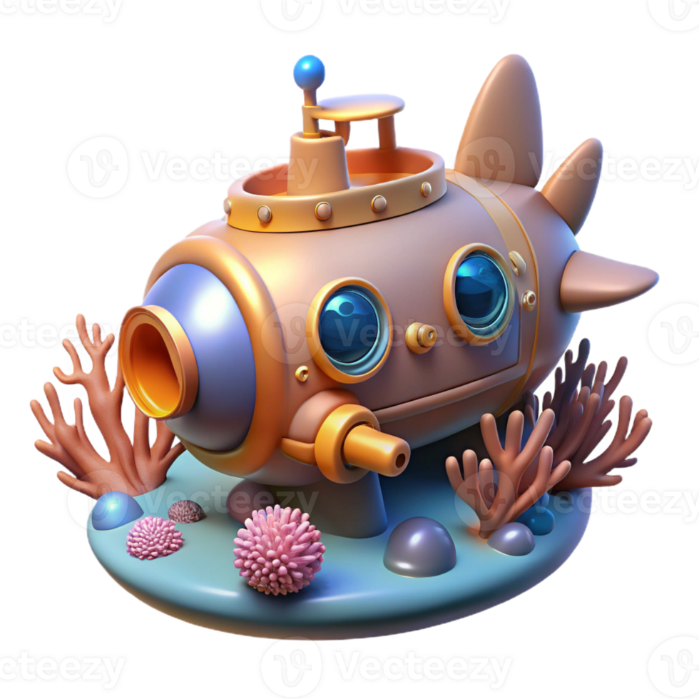 magnificent traditional A Steampunk Submarine Exploring a Coral Ree original png