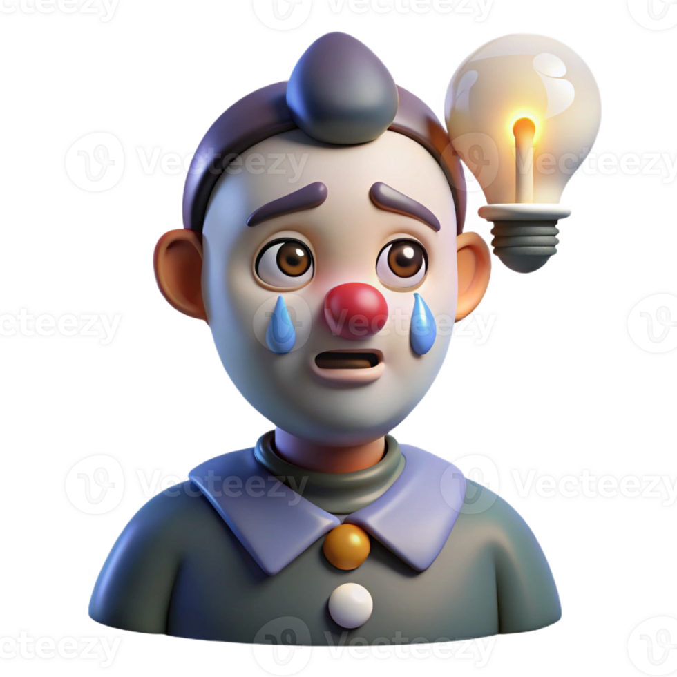dramatic modern Portrait of a Melancholic Clown with Exagg detailed png