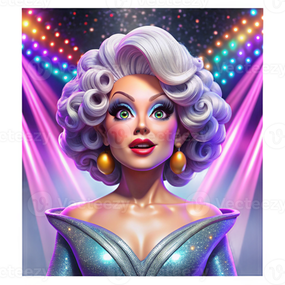 stunning modern Glamorous Drag Queen Portrait premium png