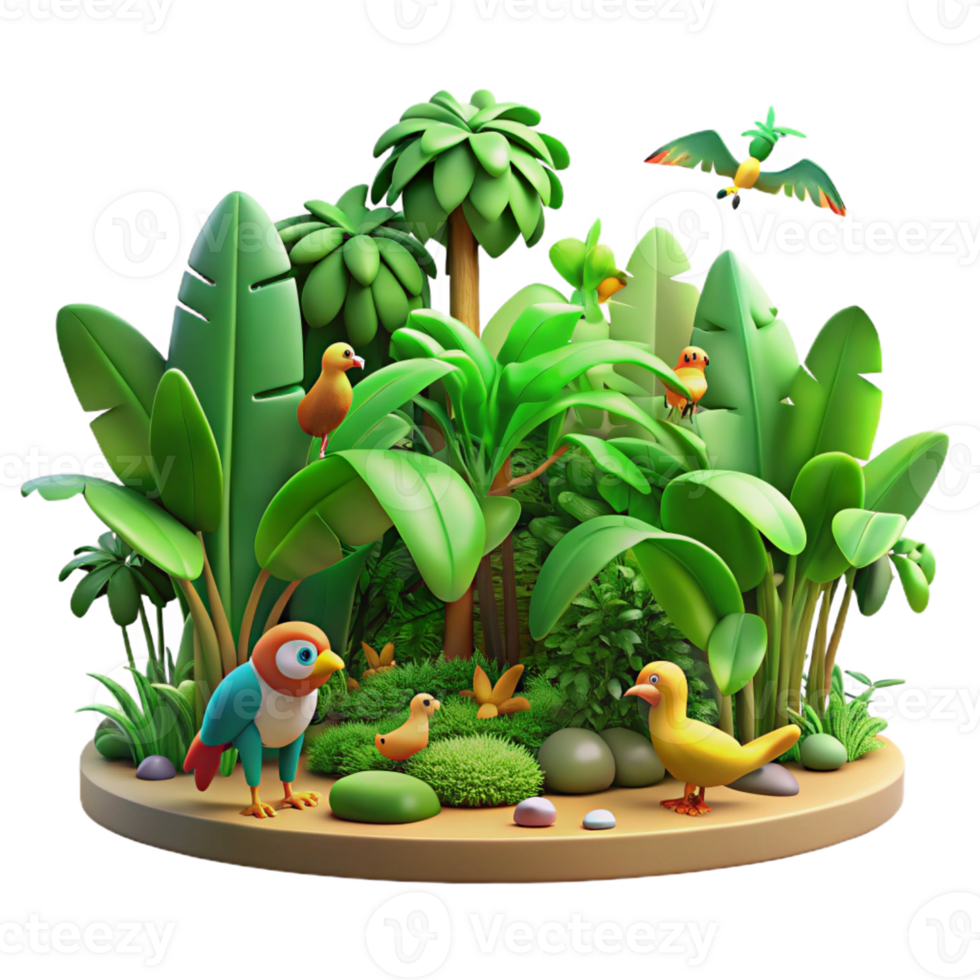 impressive contemporary A Lush Green Jungle Teeming with Colorful authentic png