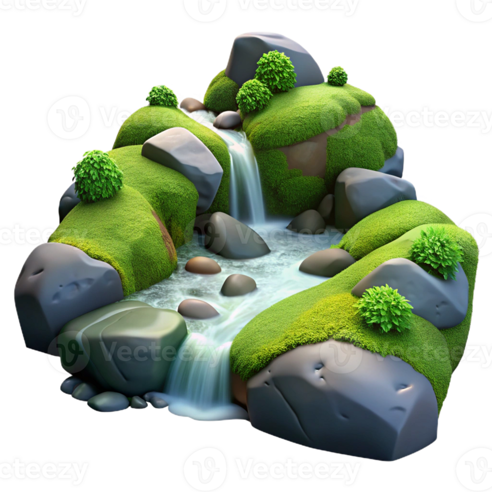 beautiful classic A Babbling Brook Flowing over Smooth Moss detailed png