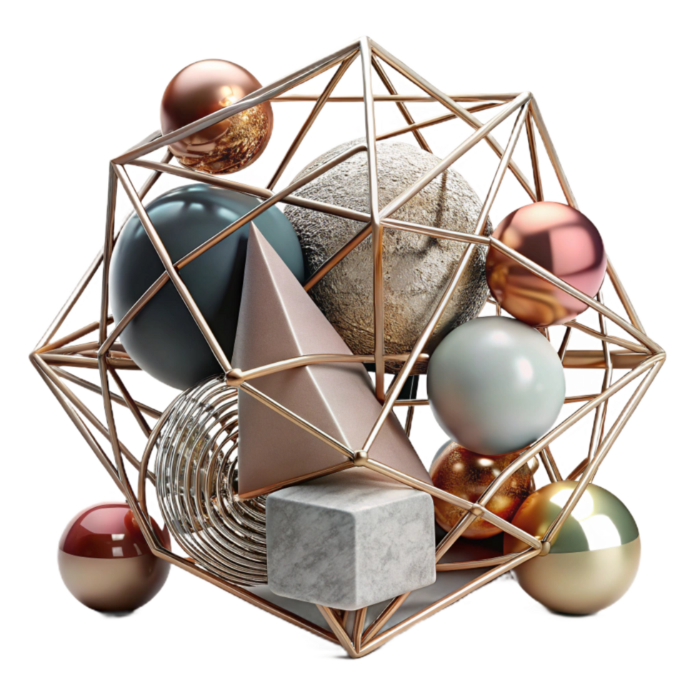 impressive artistic Abstract Wire Sculpture Geometric Shapes Cutout Element premium png