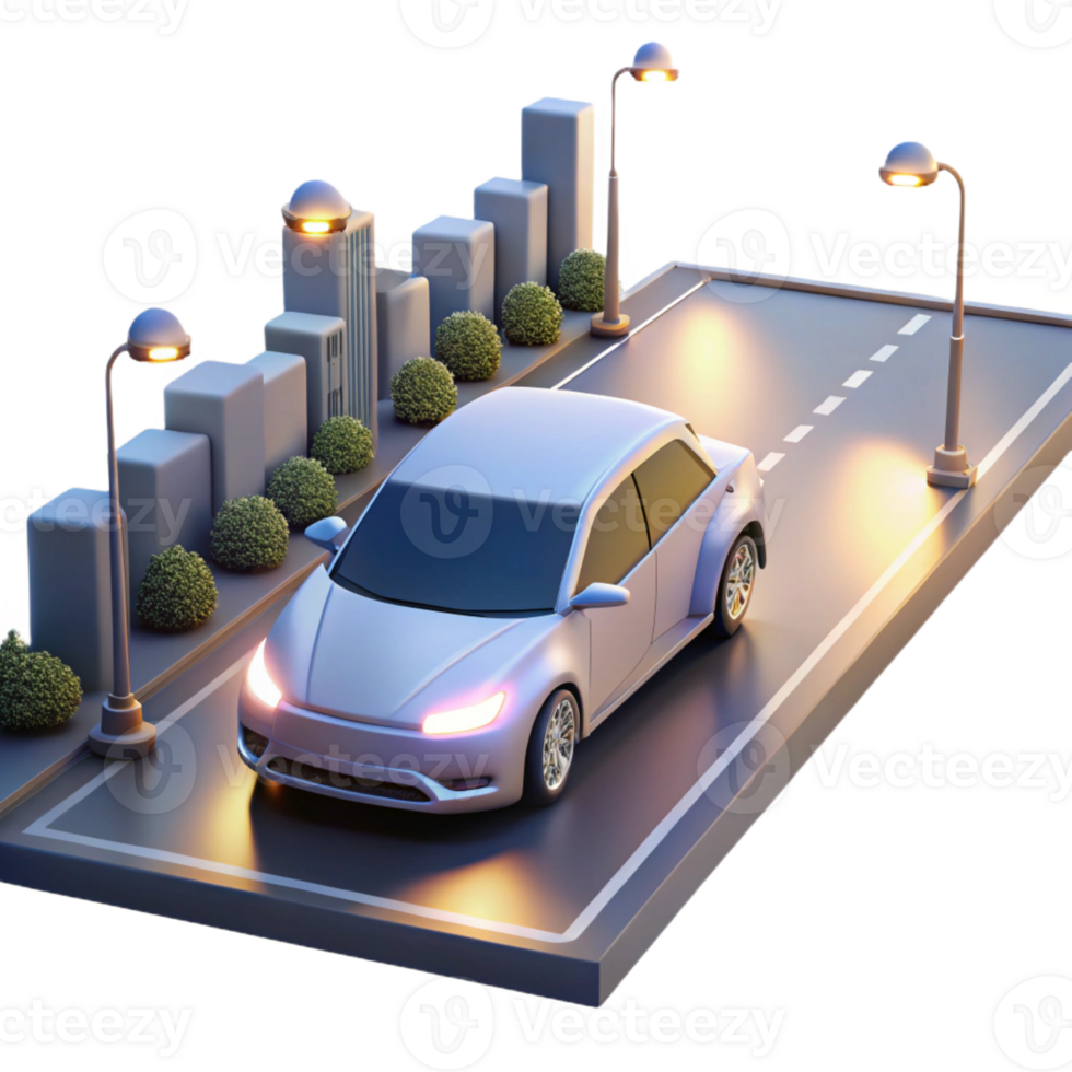 vibrant contemporary A Self Driving Car Navigating a Busy City S png