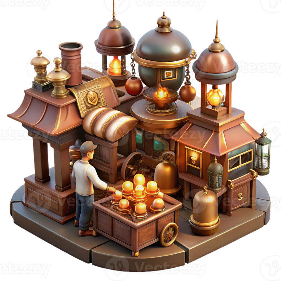 wonderful creative A Bustling Steampunk Marketplace Filled original png