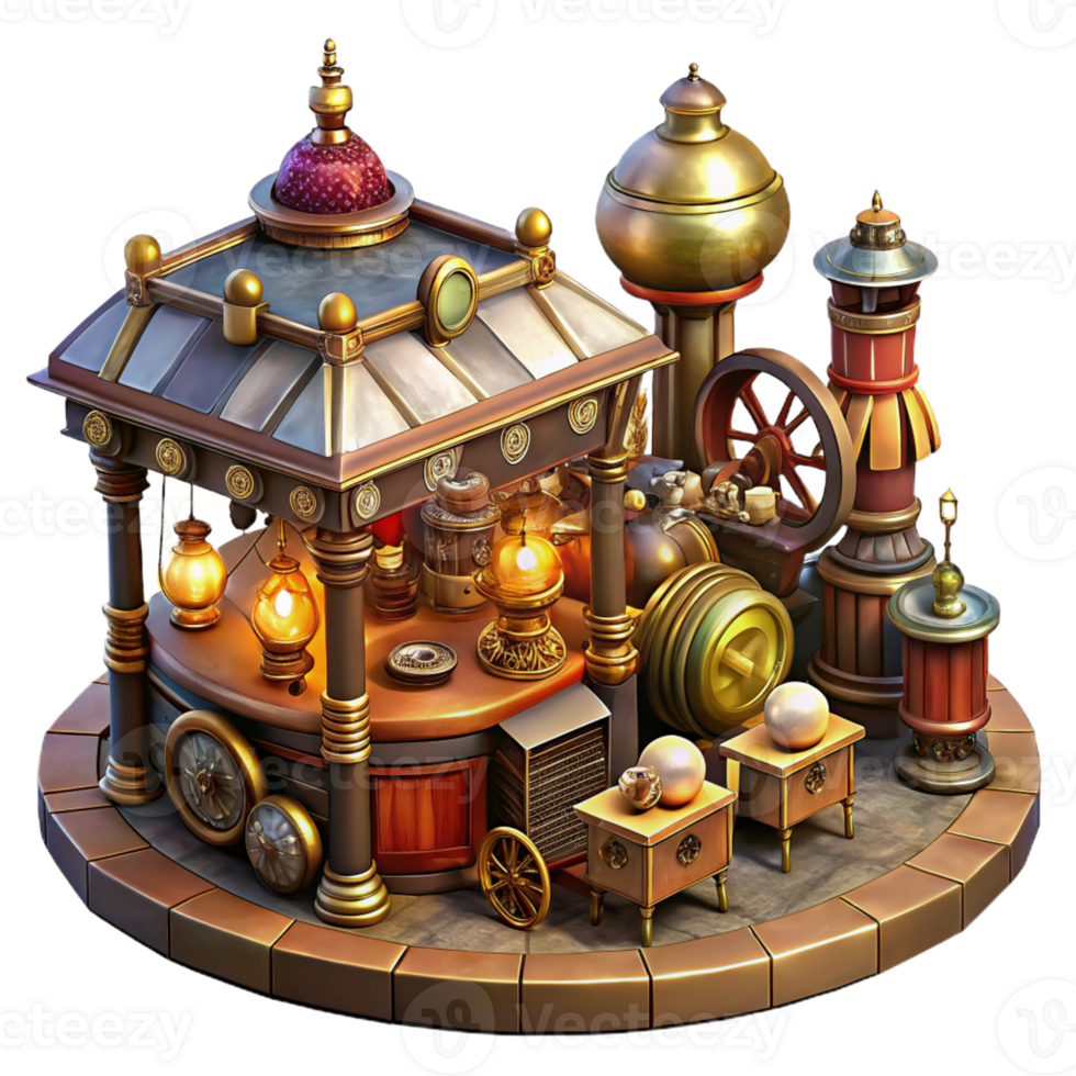 elegant abstract A Bustling Steampunk Marketplace Filled authentic png