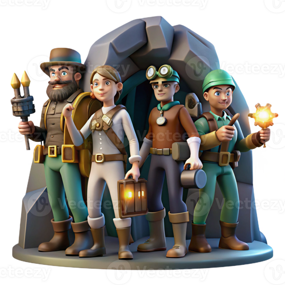 stunning artistic A Group of Steampunk Explorers Diverse Char png