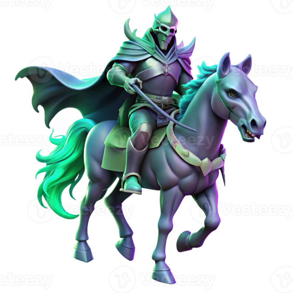 dramatic minimalist A Spectral Knight Riding a Skeletal Horse detailed png