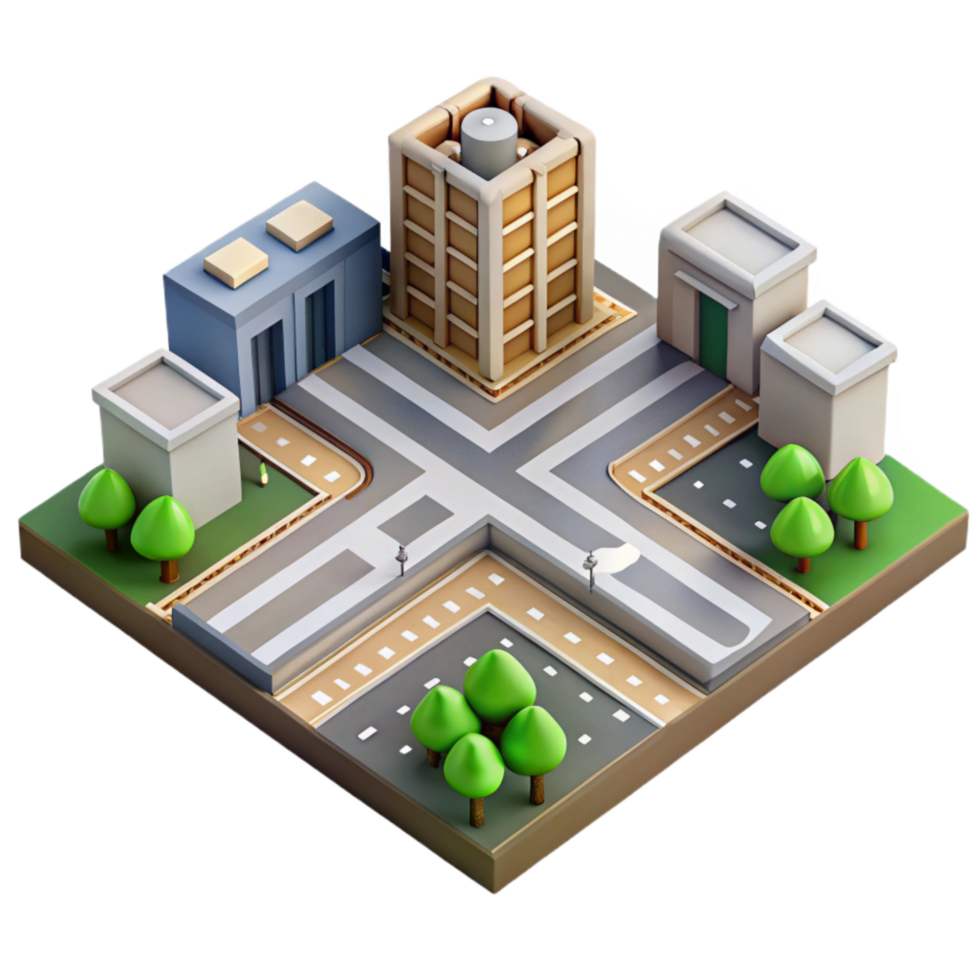 vibrant abstract Aerial View of City Intersection Cutout Element premium png