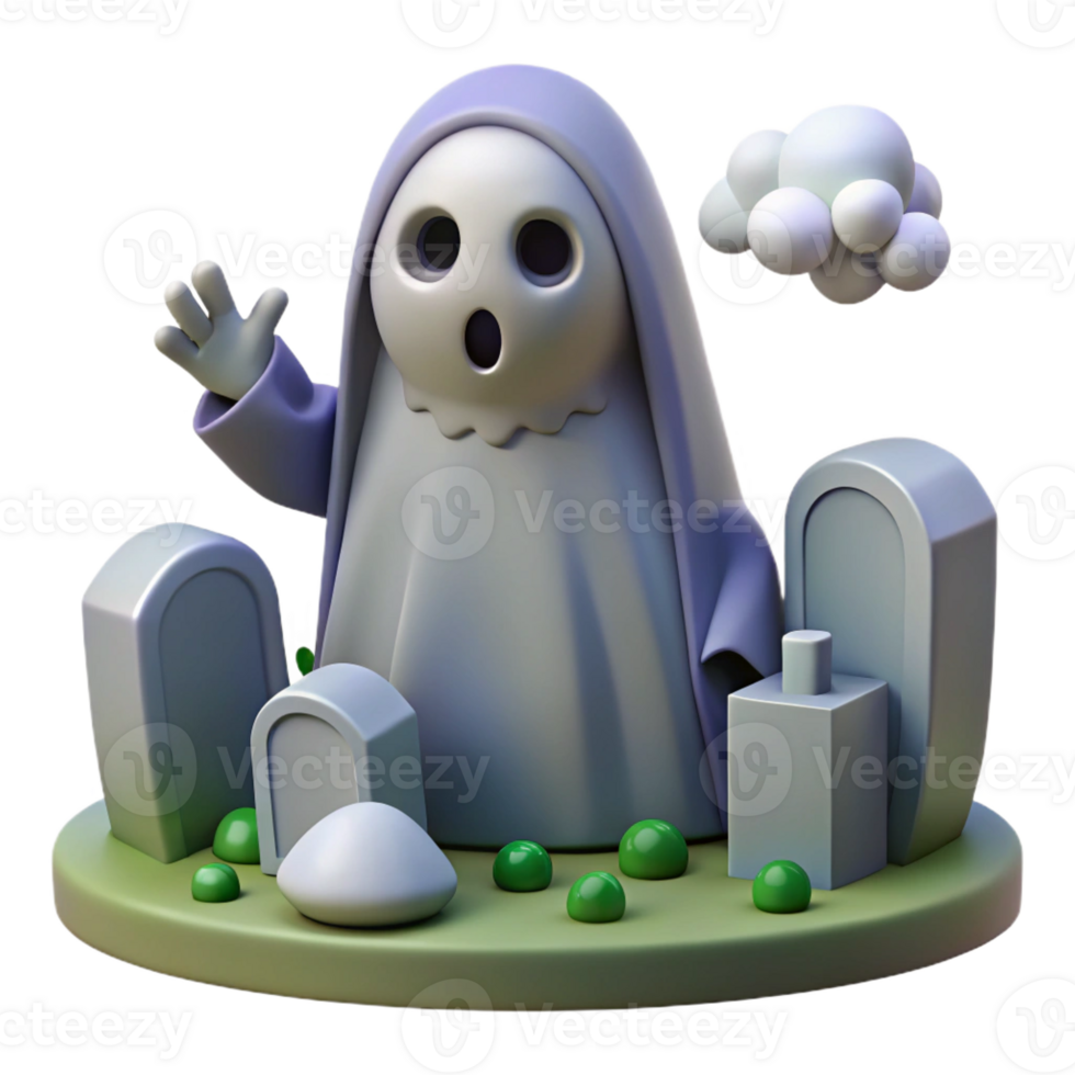 vibrant rustic Ghost in a Graveyard at Night original png