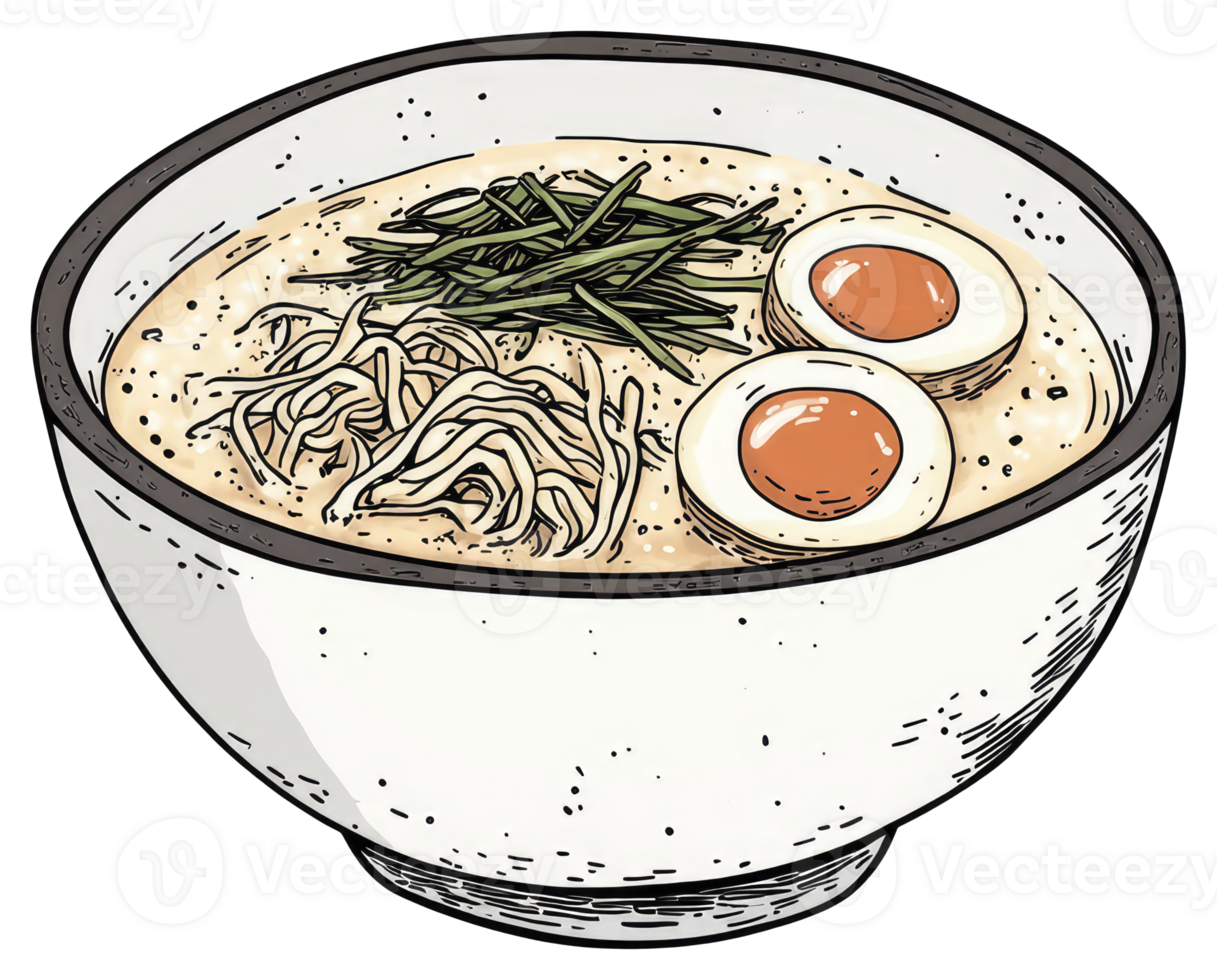 A detailed illustration of a bowl of delicious ramen noodle png
