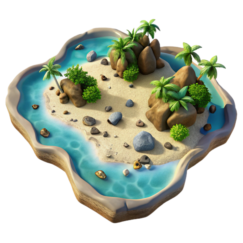 elegant minimalist Aerial View of Island with Beaches Transparent Background premium png