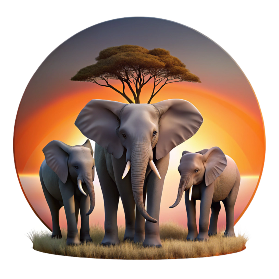 serene abstract African Elephant Family Silhouette Sunset high quality png