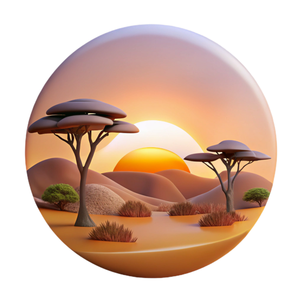 dramatic contemporary African Savannah Sunset Landscape Transparent Background png