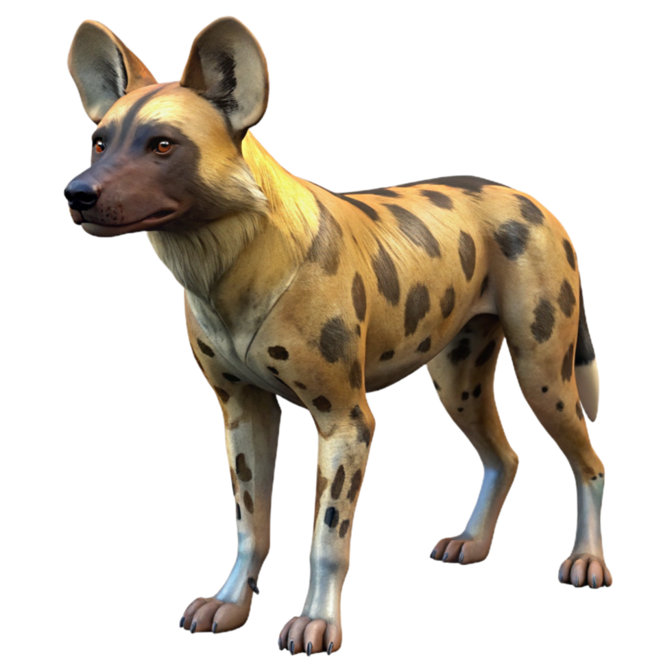 elegant modern African Wild Dog Pack Hunting Side View Cutout Transparent Background detailed png