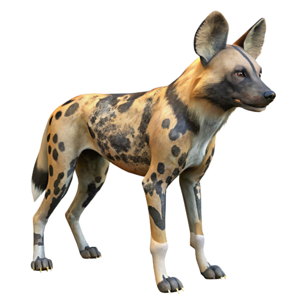 impressive artistic African Wild Dog Pack Hunting Side View Cutout Transparent Background professional png