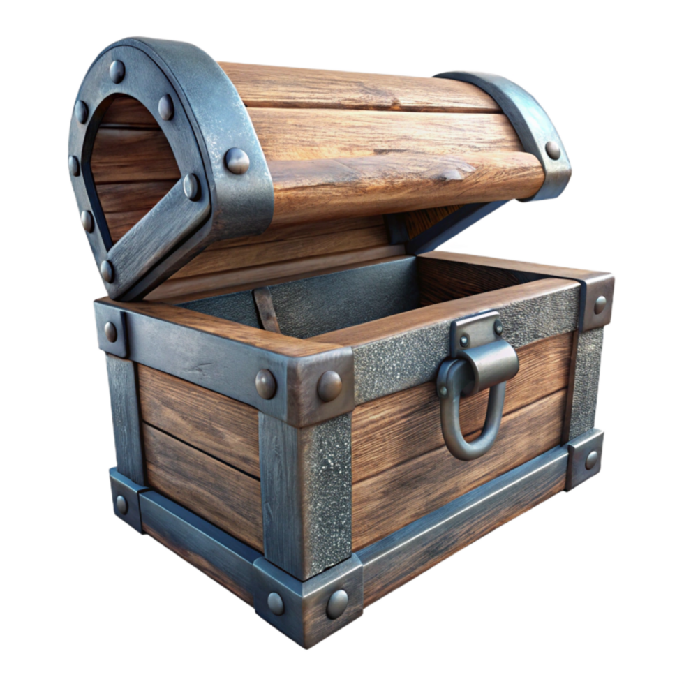 beautiful minimalist Aged Wooden Chest Open Lid Cutout png