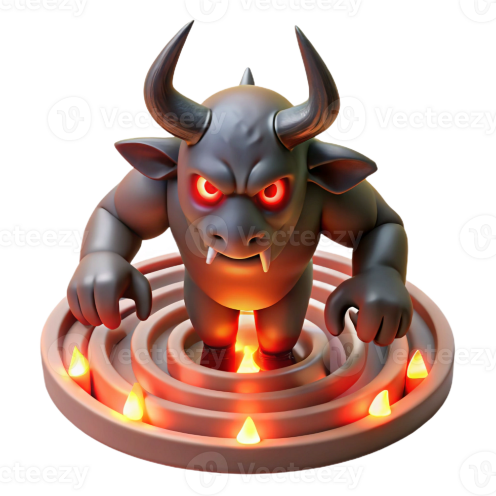 wonderful vintage A Powerful Minotaur with Glowing Red Eye genuine png