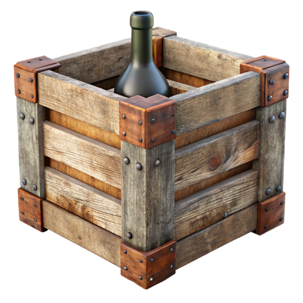 stunning rustic Aged Wooden Wine Crate Front View Element authentic png
