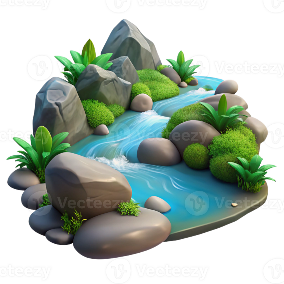 vibrant rustic Crystal Clear Stream over Smooth Rocks premium png