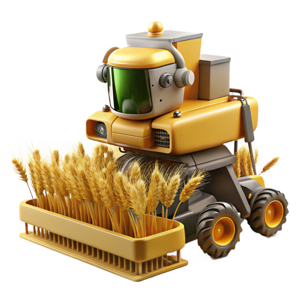 beautiful rustic Agricultural Robot Harvesting Wheat Transparent Background premium png
