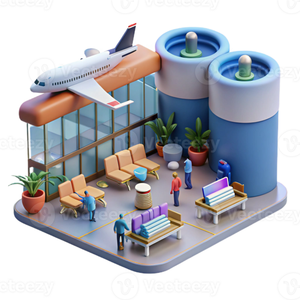 elegant creative Airport Terminal Interior Crowded View Transparent detailed png