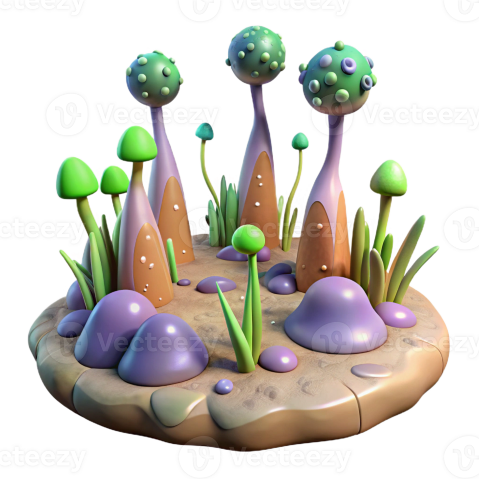 beautiful modern Alien Landscape with Strange Plants Transparent Background authentic png