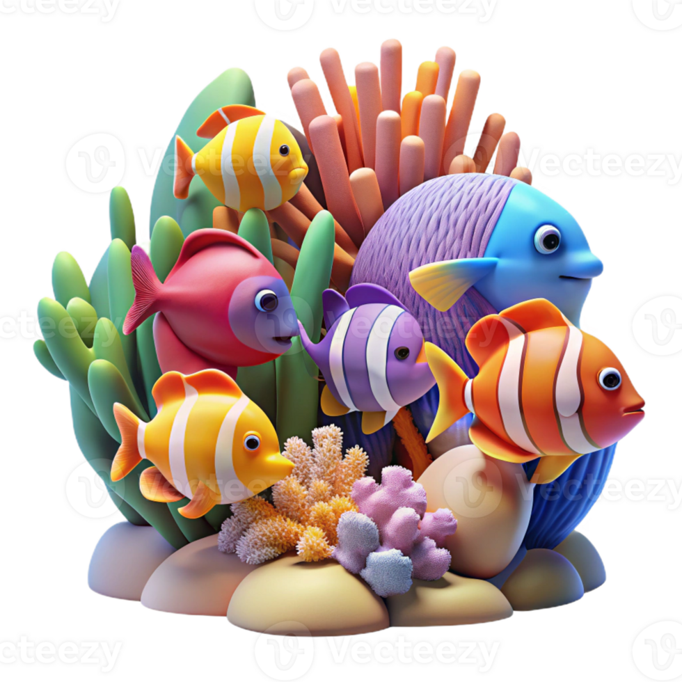 extraordinary modern A Group of Colorful Fish Swimming in a Cora professional png