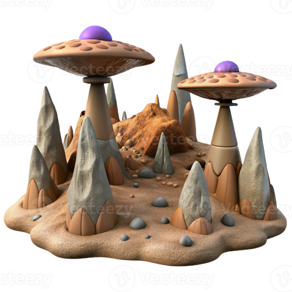 serene creative Alien Landscape with Strange Plants Transparent Background authentic png