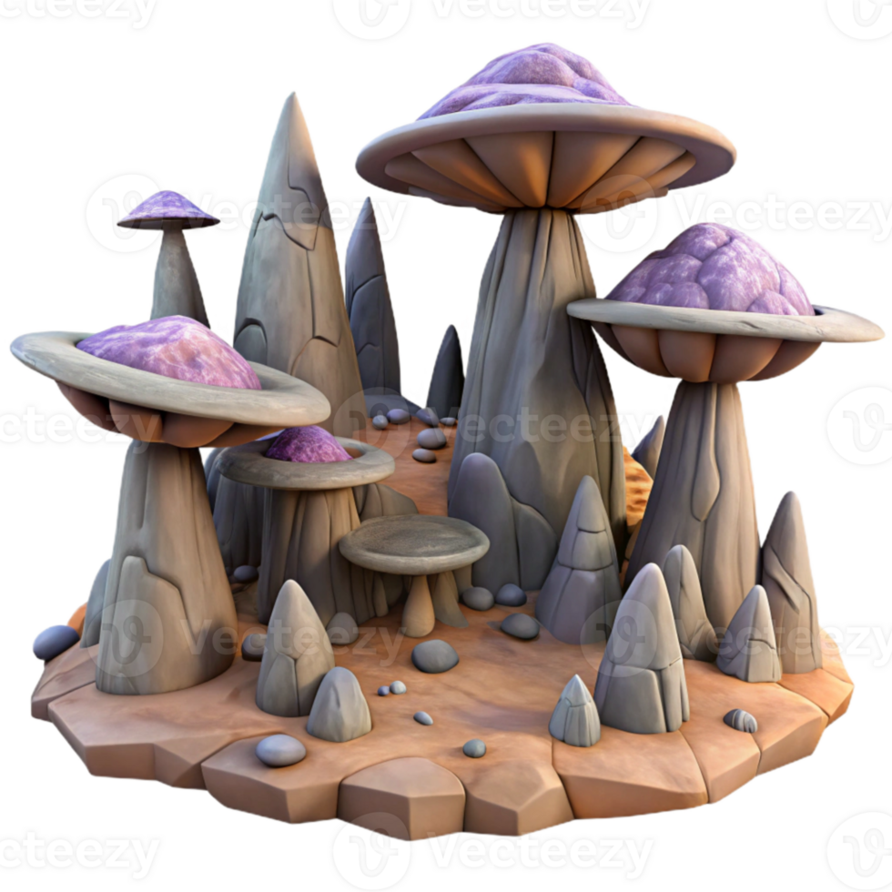 wonderful creative Alien Landscape with Strange Plants Transparent Background high quality png
