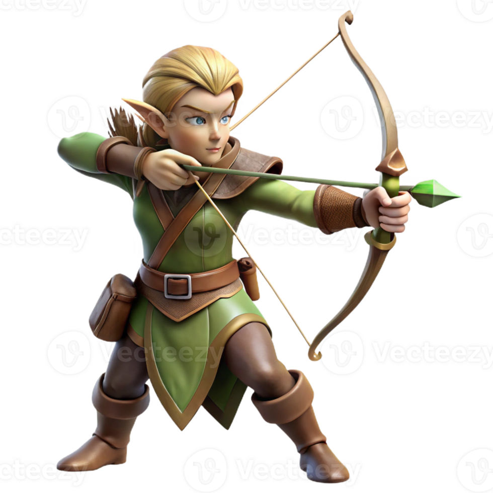 vibrant creative A Graceful Elf Archer Aiming a Bow Crafted 4K png