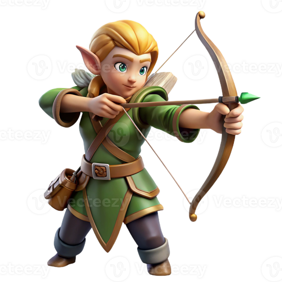 serene creative A Graceful Elf Archer Aiming a Bow Crafted authentic png