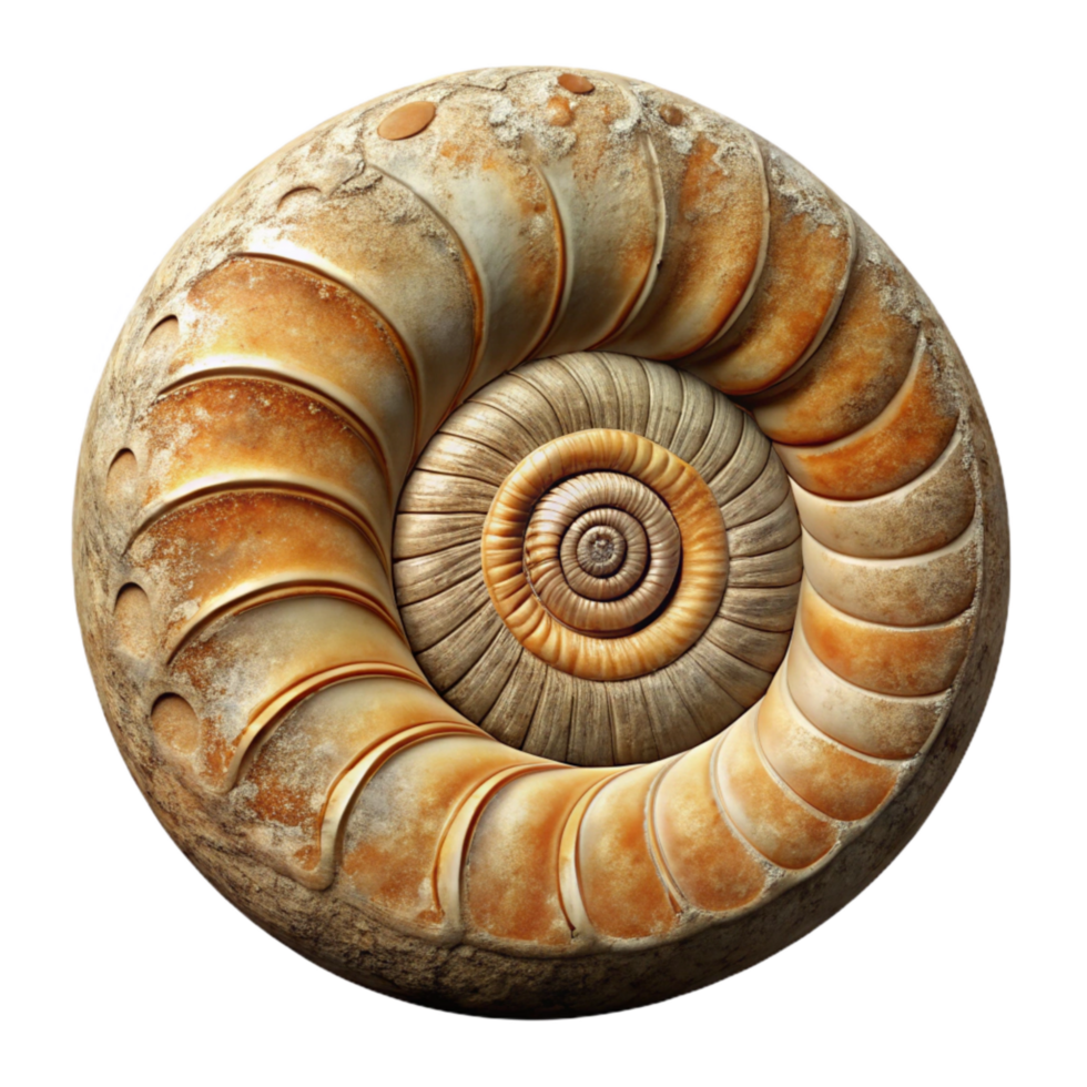 dramatic artistic Ammonite Fossil Spiral Shell Texture Cutout professional png