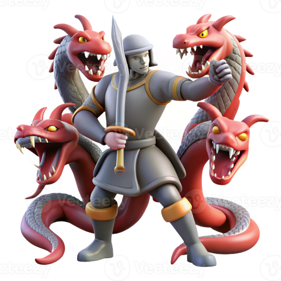 beautiful creative A Courageous Knight Battling a Three Head original png