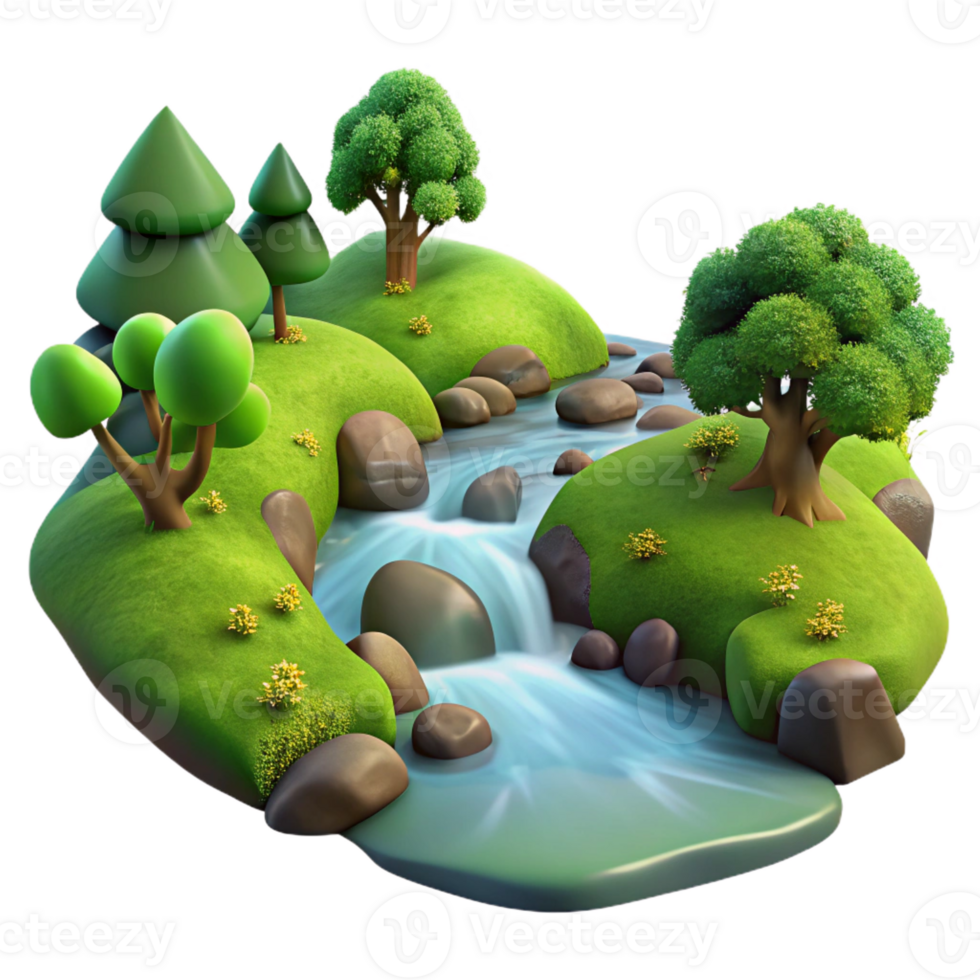 beautiful creative A Babbling Brook Flowing Through a Mossy F premium png