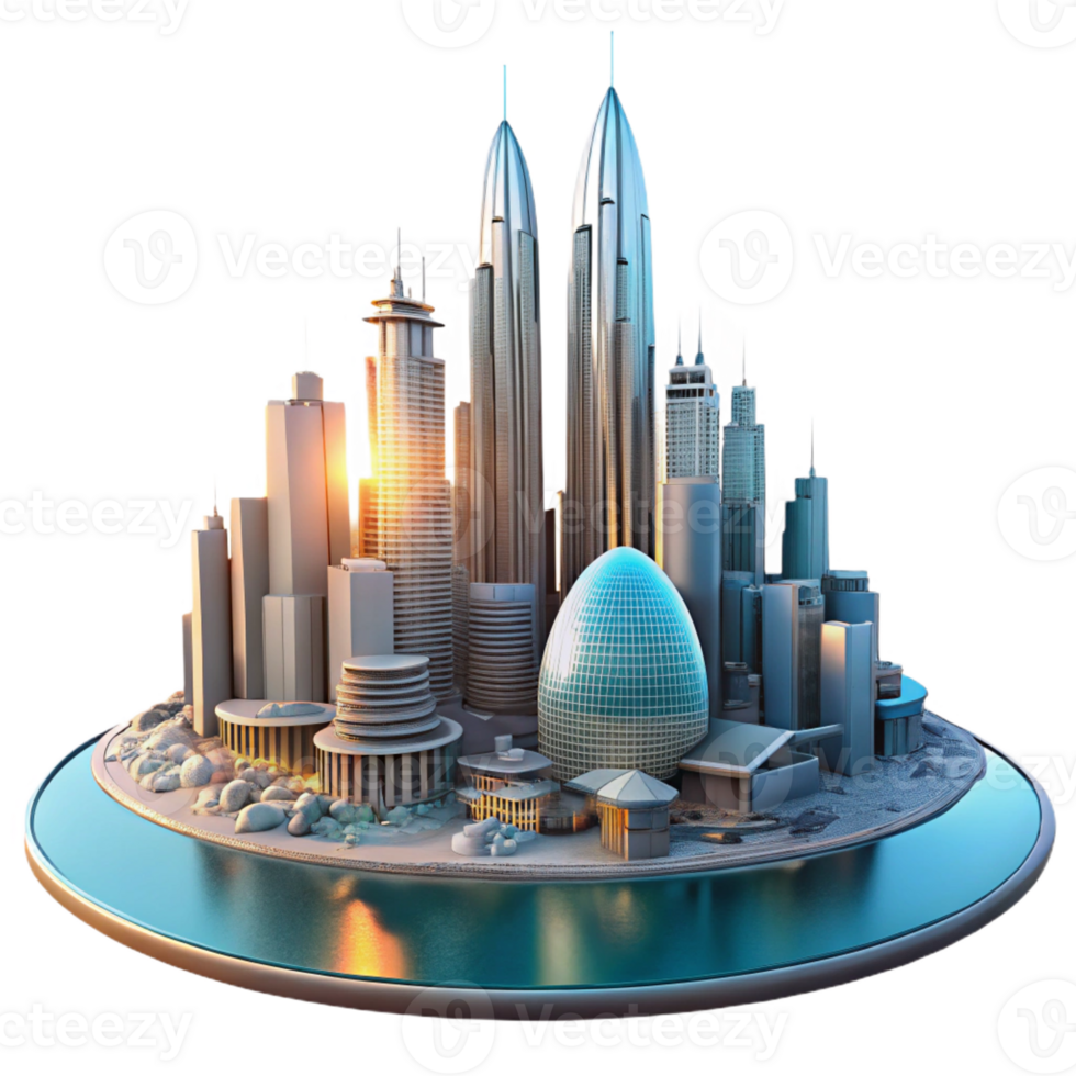 vibrant vintage A Futuristic City Built on the Ocean Towe high resolution png