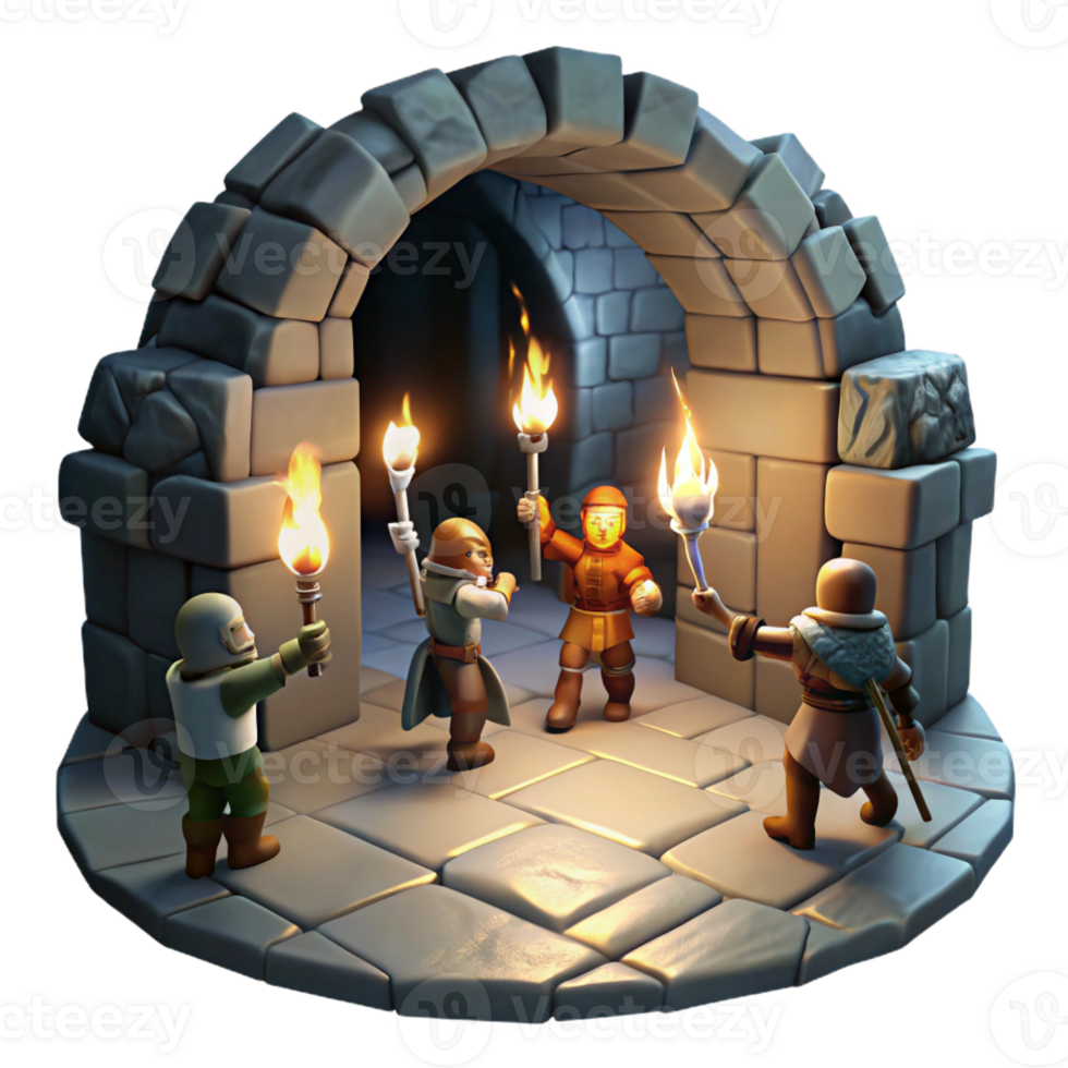 impressive classic A Group of Adventurers Exploring a Dark detailed png