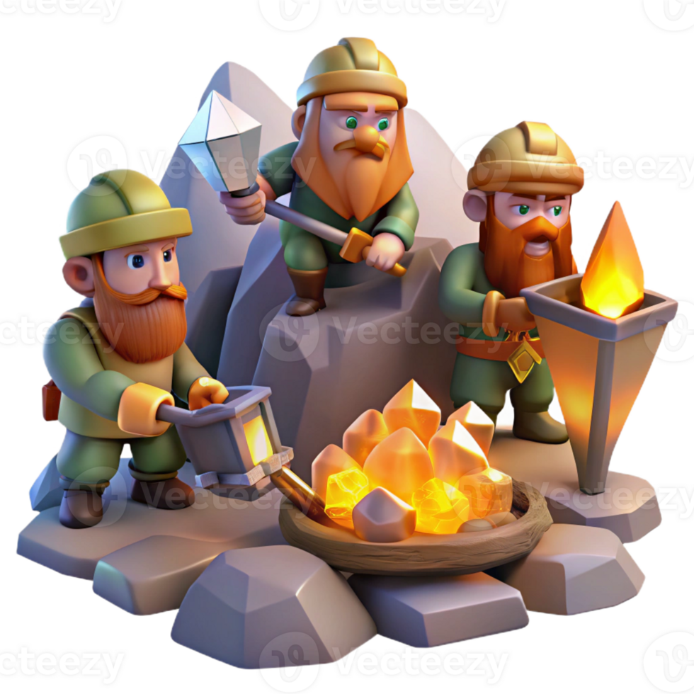 vibrant abstract A Group of Dwarves Mining for Gems in a Gl high resolution png