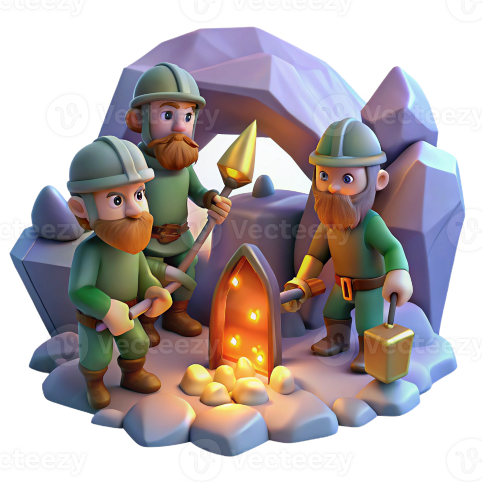 impressive modern A Group of Dwarves Mining for Gems in a Gl original png