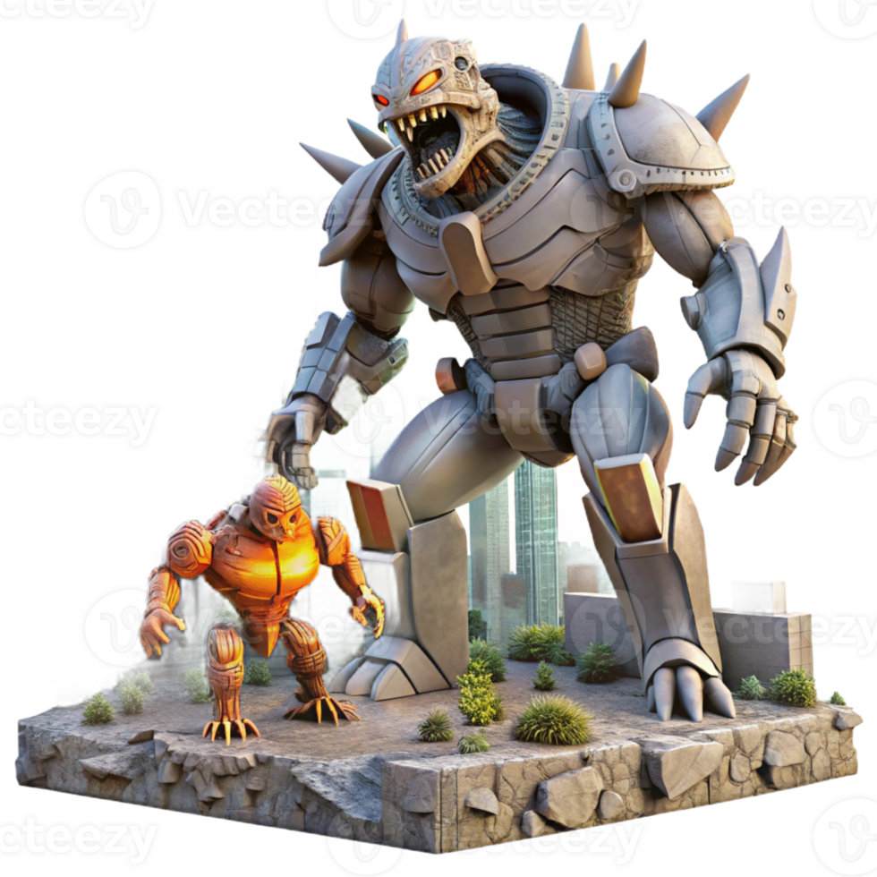 dramatic minimalist A Giant Robot Battling a Colossal Alien C authentic png