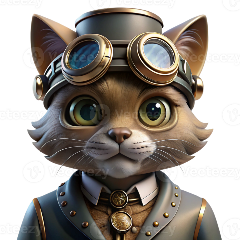 serene abstract A Portrait of a Steampunk Cat Wearing Int high resolution png