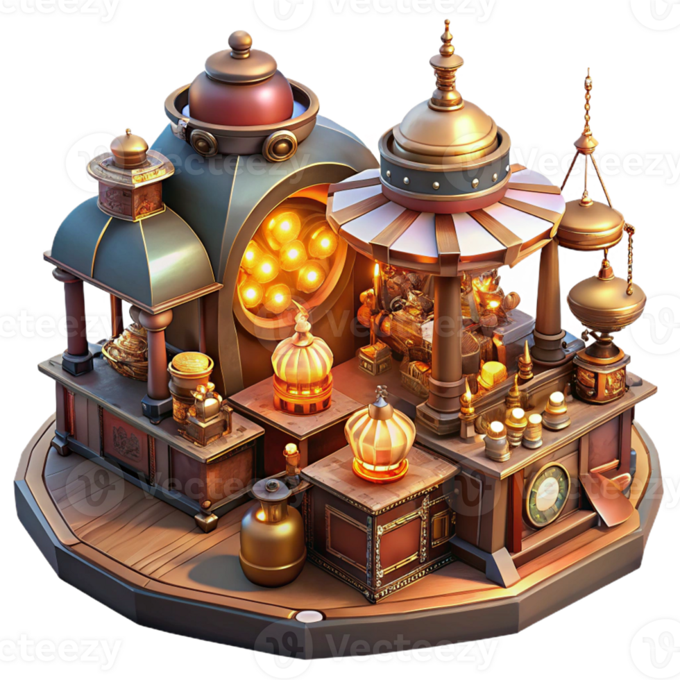 beautiful modern A Bustling Steampunk Marketplace Filled high resolution png