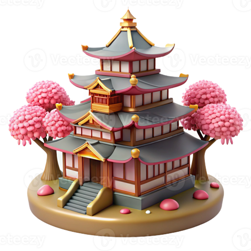 vibrant vintage A Traditional Japanese Castle Multiple T authentic png