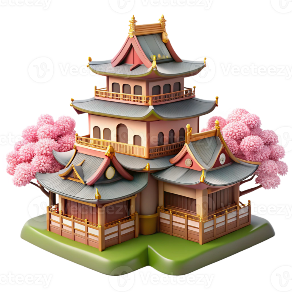 serene traditional A Traditional Japanese Castle Multiple T detailed png